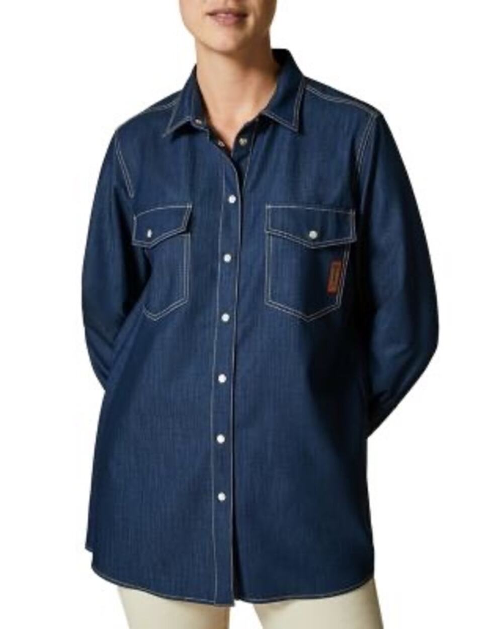 NWT Marina Rinaldi Pleated Button Front Denim Shirt US 20 Blue Neutral Western